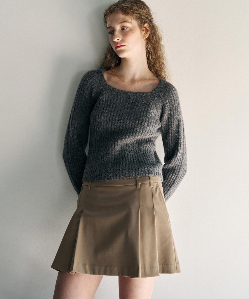 Deuloupisumeon Alpaca Volume Sleeve Square Ribbed Knit [D.Grey]