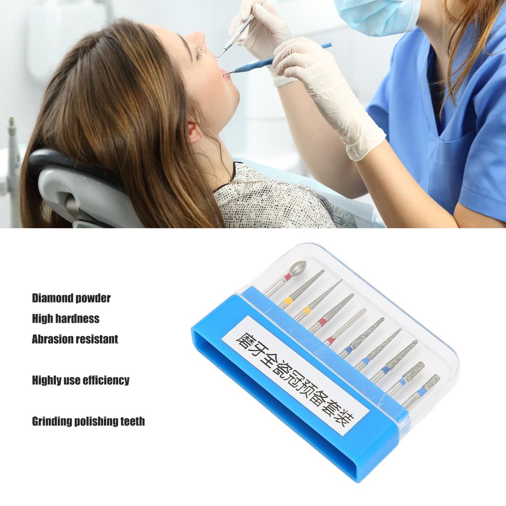 10pcs Dental Polishing Burs Drill High Speed Stainless Steel Dental Burs Drill Kit for Grinding