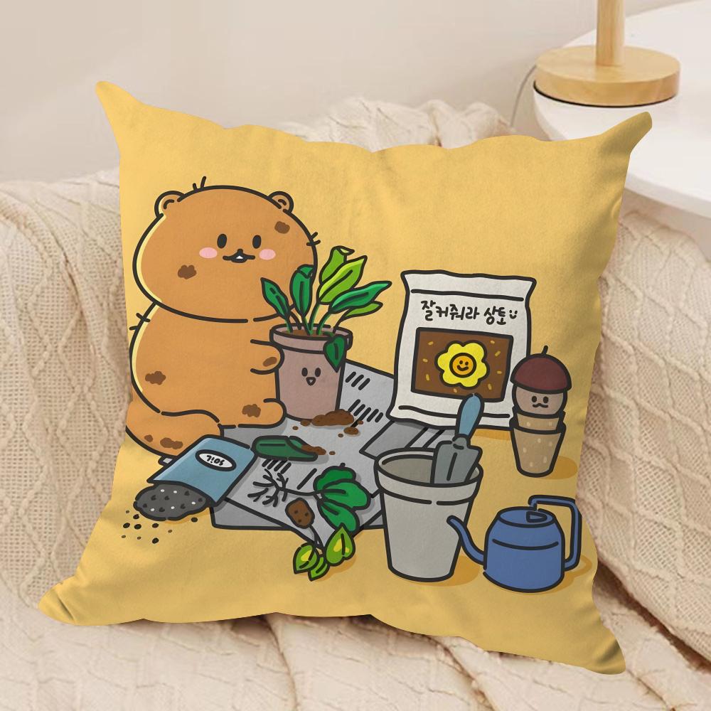 Cute Bear Cushion Cover Soft Plush Fabric DoubleSided Printed Sofa Cushion Cover for All Seasons Home Decor Gift