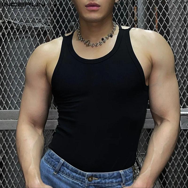 

INCERUN Summer Men Strap Sleeveless Backless Cross Tank Tops Undershirts M чёрный