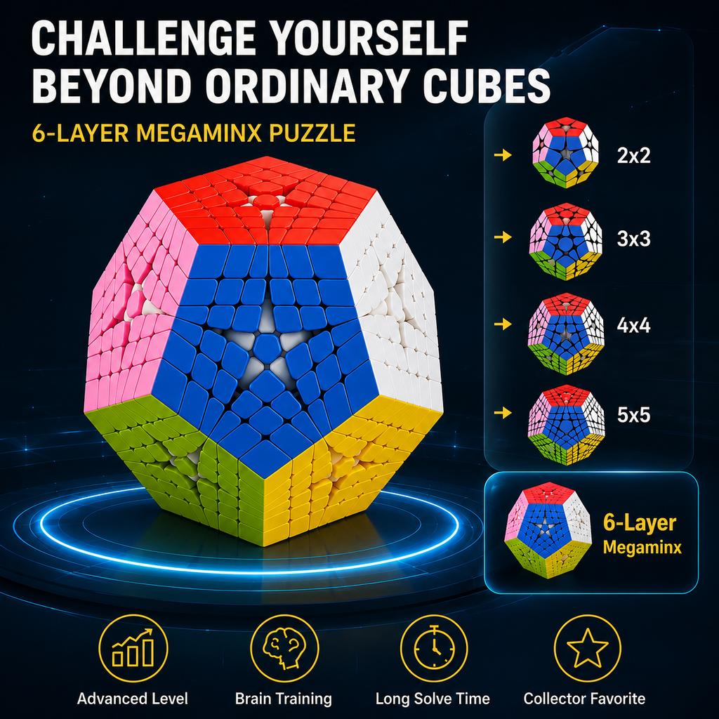 Sengso Megaminx 6X6 Speed Cube, Stickerless Dodecahedron Puzzle Cube, High Difficulty Brain Teaser For Adults & Teens Cubers