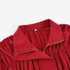Women's Red Ruched Jacket 2026 Autumn Stand Collar Zip Front Drawstring Hem Long Sleeve Cropped Windbreaker Streetwear Casual Outerwear for Women