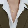 Korean Zircon Peach Heart Pendant Necklace in 18K Gold-Plated Titanium Steel