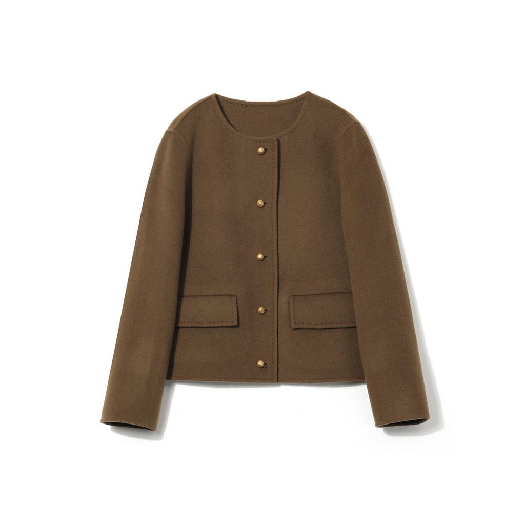 Sheep Wool Double-sided Woolen Coat Small Coat Single-breasted Short Round Neck Temperament Coat Women