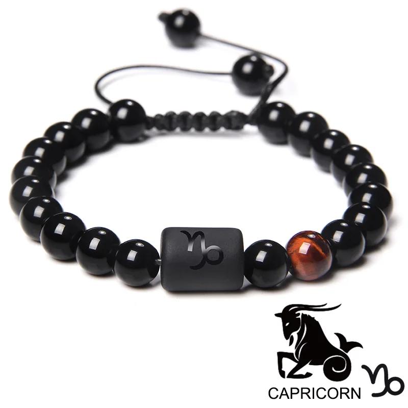 12 Constellation Zodiac Signs Bracelet Black Onyx Beads Cancer Leo Onyx Braided Bracelet for Women Men Couples Jewelry Gift