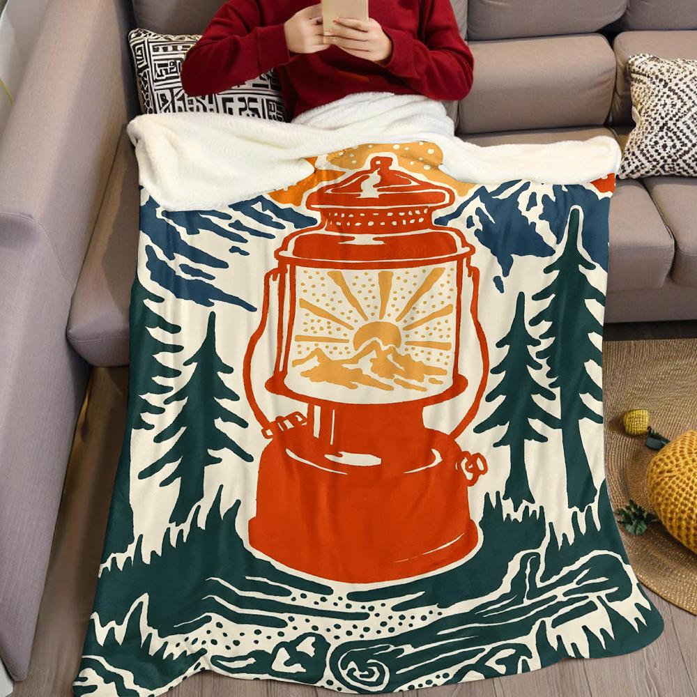 Camping Lantern Flannel Blanket Warm Soft Halloween Christmas Couch Warm Cozy Decorative Decor Gift for All Season
