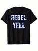 Rebel Yell Graphic T-shirt - Distressed Blue Print On Black