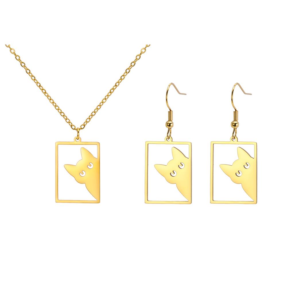 My Shape Cute Cat Earrings for Women Girls Stainless Steel Rectangle Shaped Cat Kitten Earrings Animal Fashion Jewelry Gifts