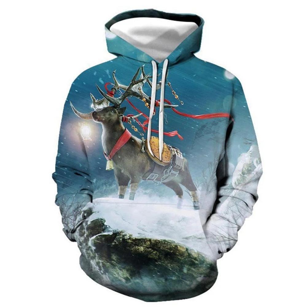 Christmas Men's Hoodie 3D Printed Long-Sleeve Hooded Sweatshirt Fall/Winter Holiday Style Casual Oversized Men's Sweatshirt Top