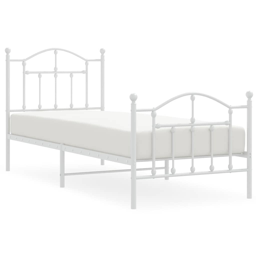 Metal Bed Frame with Headboard and Footboard White 90x190 Cm