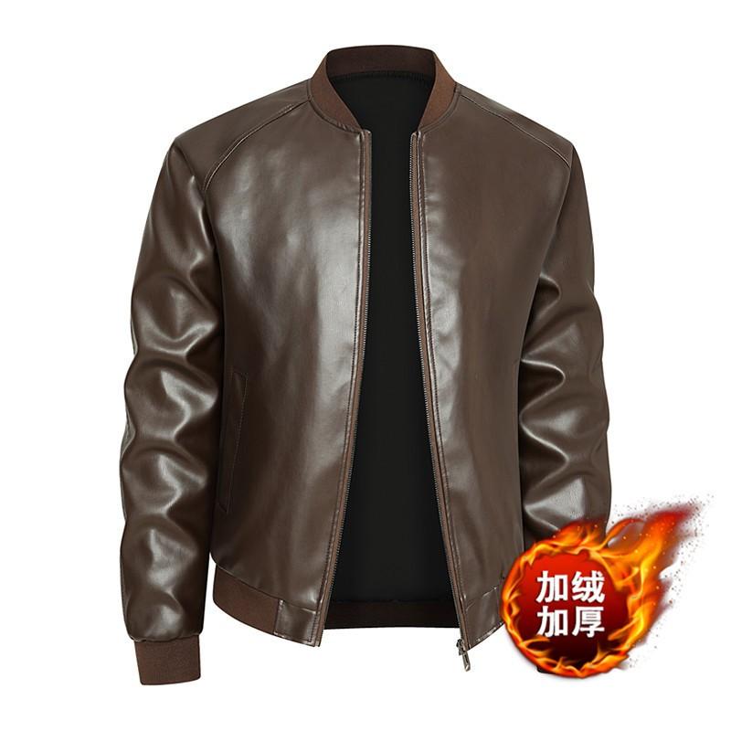 Mens Faux Leather Biker Jacket Stand