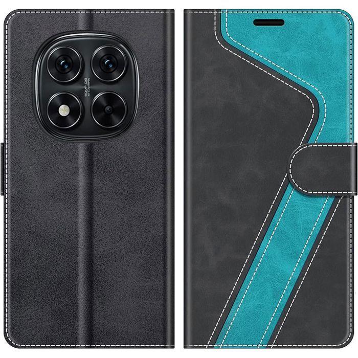 Coque + 2 Verres Trempés pour Xiaomi Redmi Note 14 Pro 5G, Antichoc Anti-Rayures Effet Cuir Bleu