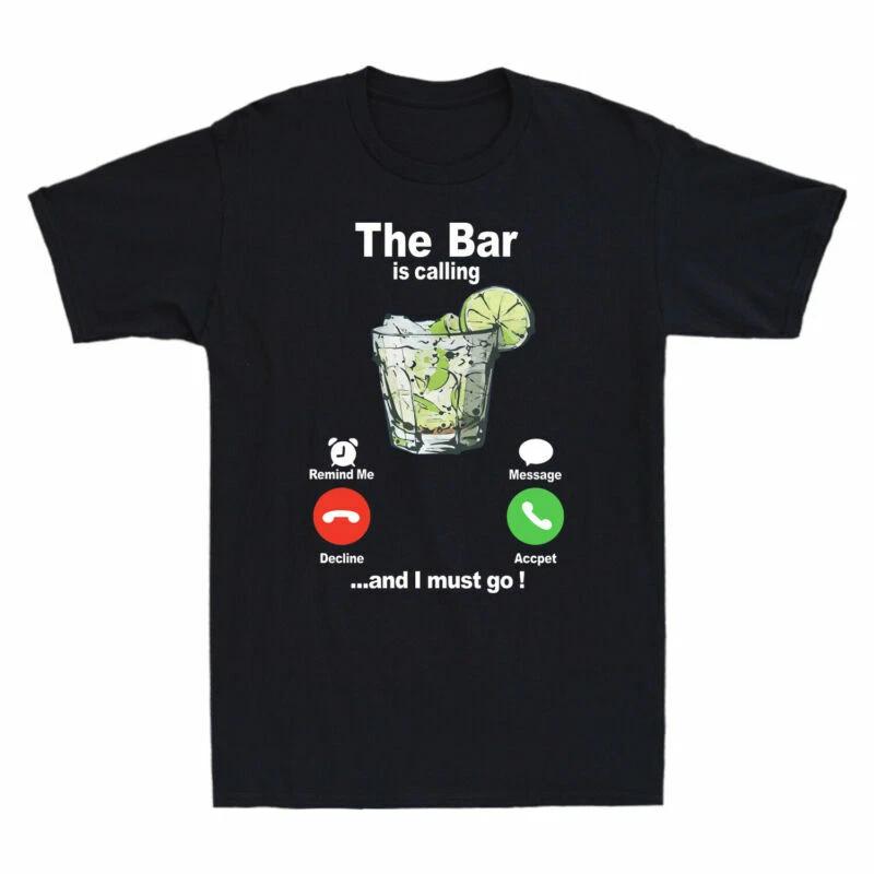The Bar is Calling and I Must Go Cocktail Funny Phone Calling Men Black T-Shirt XS