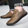 Men's Casual Leather Shoes, Large Size Handmade Shoes, Fashion Lace-up Business Men