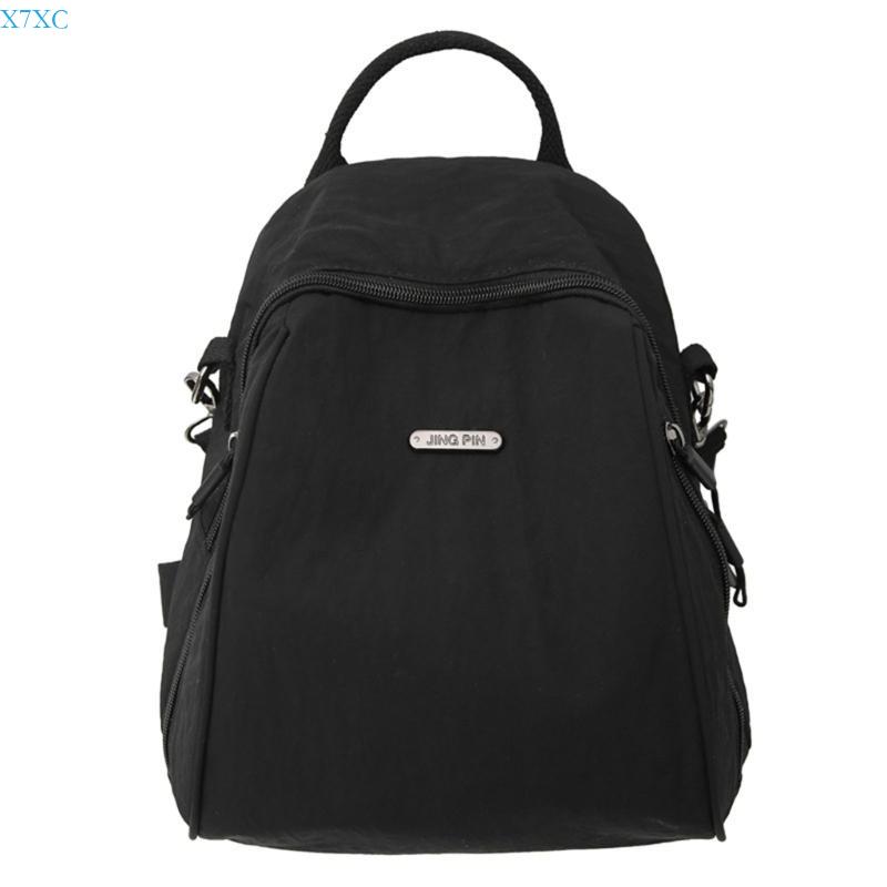 

X7XC Women s Multipurpose Small Backpack Fashionable Nylon Crossbody Shoulder Bag for Travel Shopping and Everyday Activity чёрный