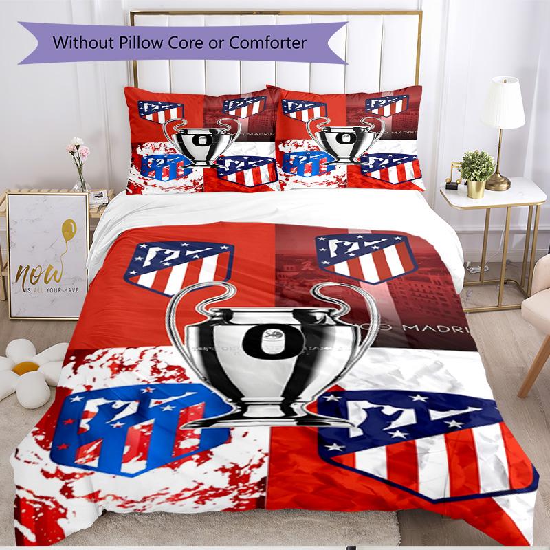 3pcs Duvet Cover Set (1*Duvet Cover + 2*Pillowcase, Without Core), Atletico Madrid Print Soft All‑Season Bedding Set, Home Bedroom Decor Gift