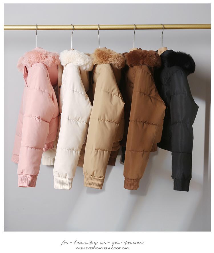 Women's Short Winter Cotton Parka with Fur Collar - Thickened Korean Style Velvet Jacket