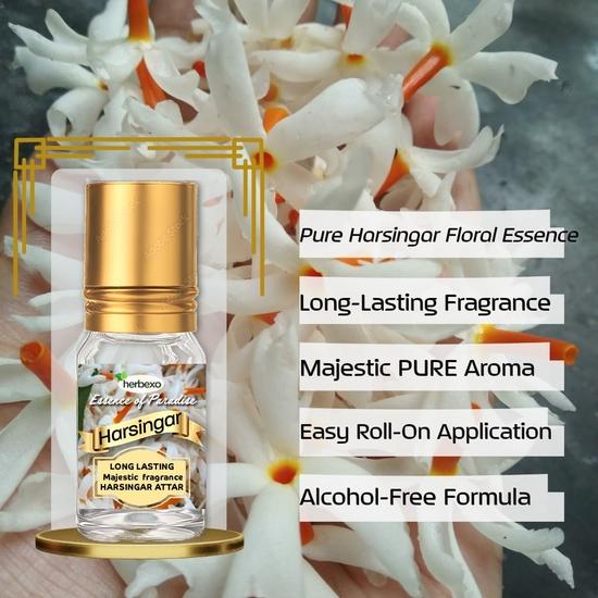 Harsingar Attar, Pure and Natural Flower Essence, Alcohol-free, Long-lasting Natural Fragrance