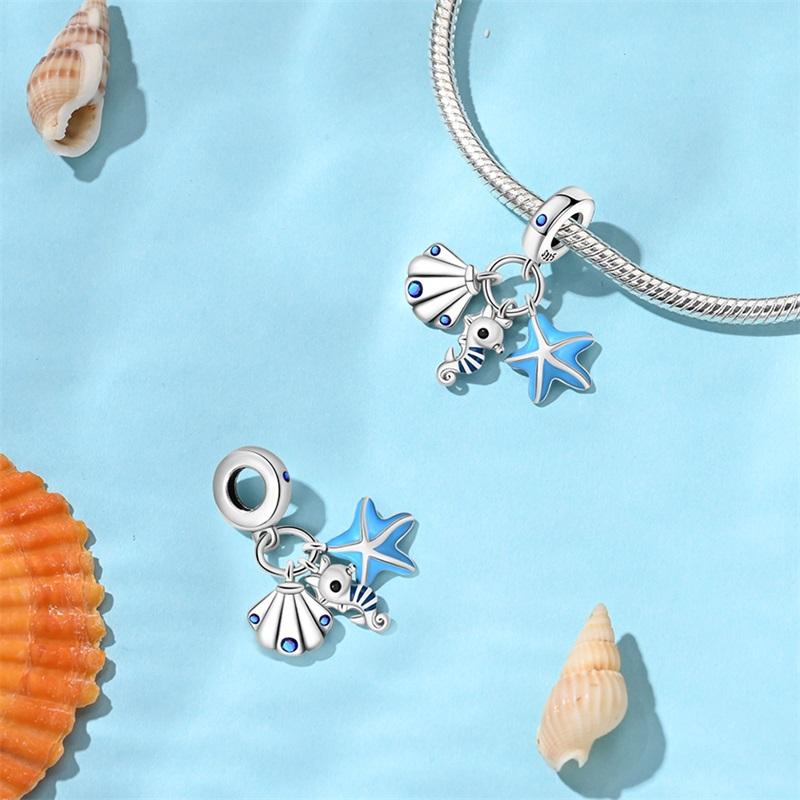 New Ocean Blue Sea Turtle Dangle Bead Fit Original Charms Copper Bracelet Diy Women Jewelry Summer Collection