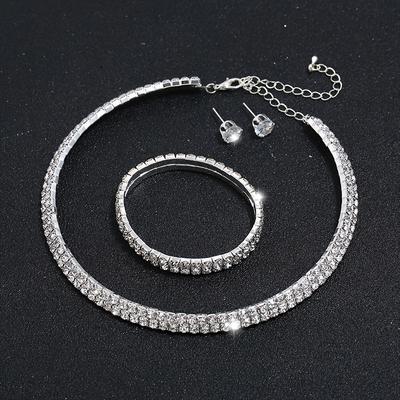 3Pcs/Set   Bridal Jewelry For Women Charm Silver Color  Necklace Earrings Bracelet Wedding Party Jewelry