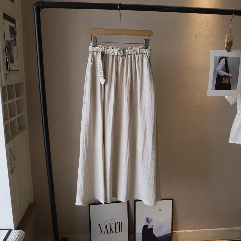 

Весна 2025 Юбка миди А-силуэта в корейском стиле с поясом - Женская повседневная длинная юбка One Size