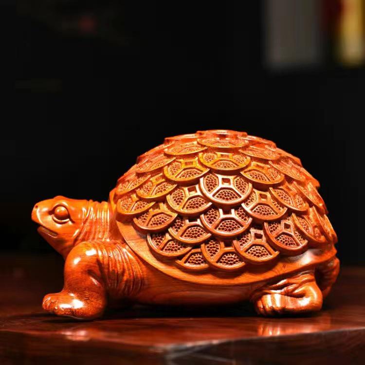 Ebony Turtle Wood Carving: Solid Wood Ornament for Home, Office, or Desktop Decoration
