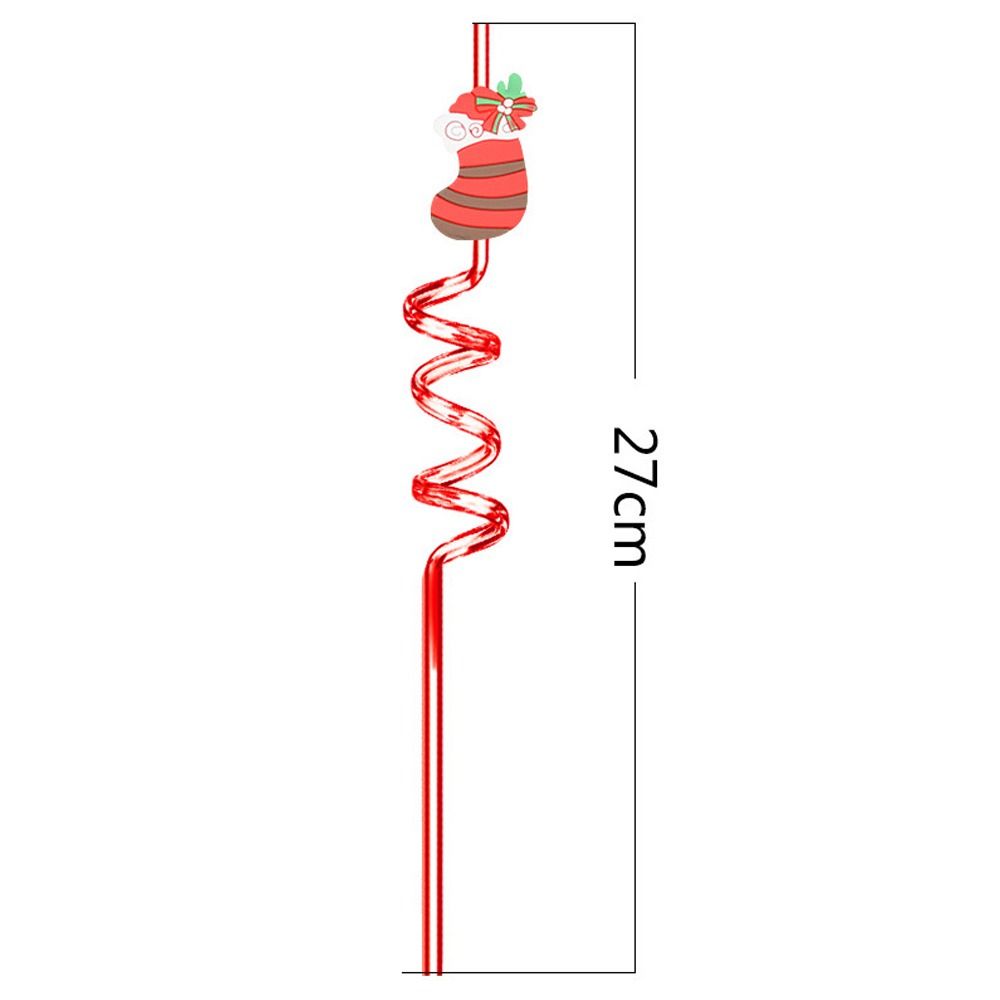 Spiral Christmas Plastic Straw Food Grade Christmas Party Decor Christmas Cartoon Straw  Children