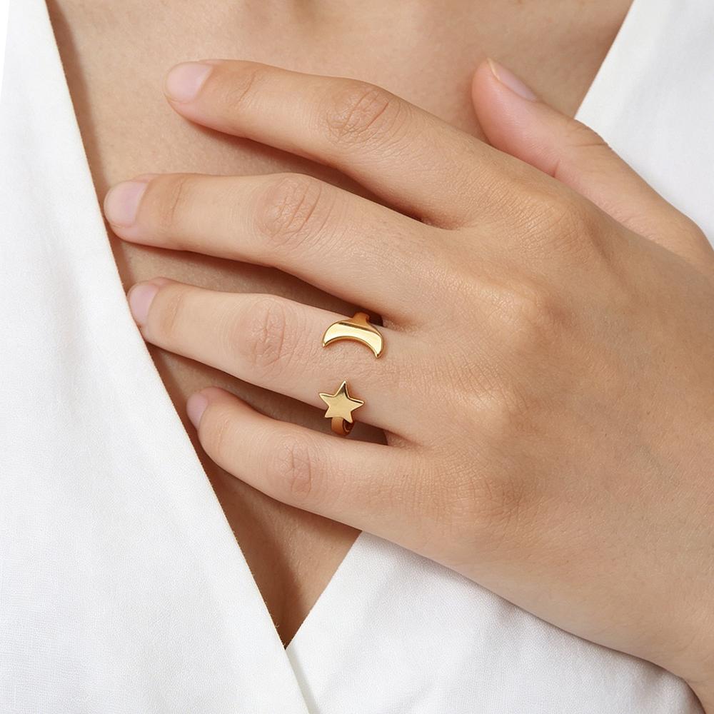 Lovely Moon Star Stainless Steel Ring Women Resizable Casual Finger Rings Anniversary Gift Jewelry