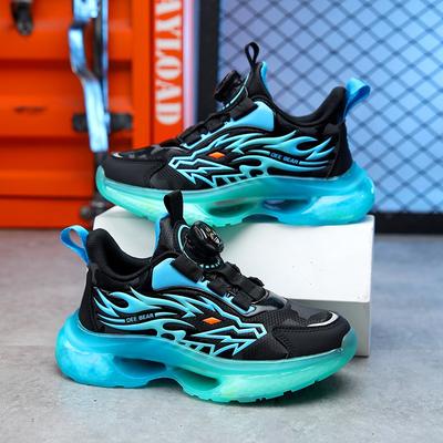 Kids' Rotating Buckle Sneakers Flame Pattern Air Cushion Sole Non-slip Sports Shoes