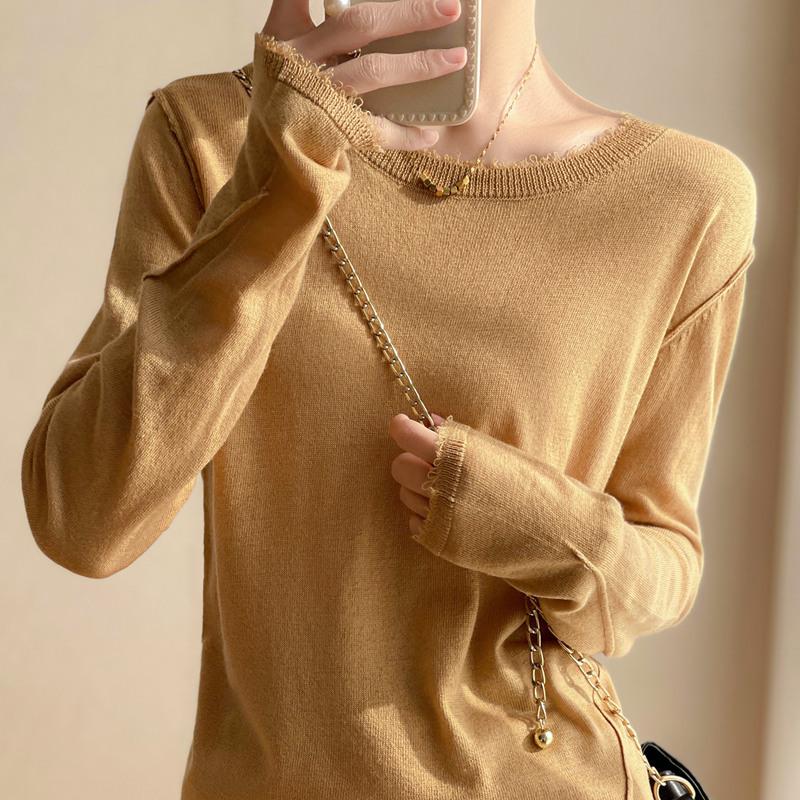 

Round-neck Knitted Sweater for Women Solid Color Loose Sweater Thin Casual Pullover for Women Autumn and Winter 2XL хаки