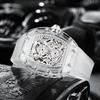 Transparent Barrel-Shaped Automatic Mechanical Watch Men With Luminous Hands 44mm Alloy Case 30M Waterproof Silicone Strap