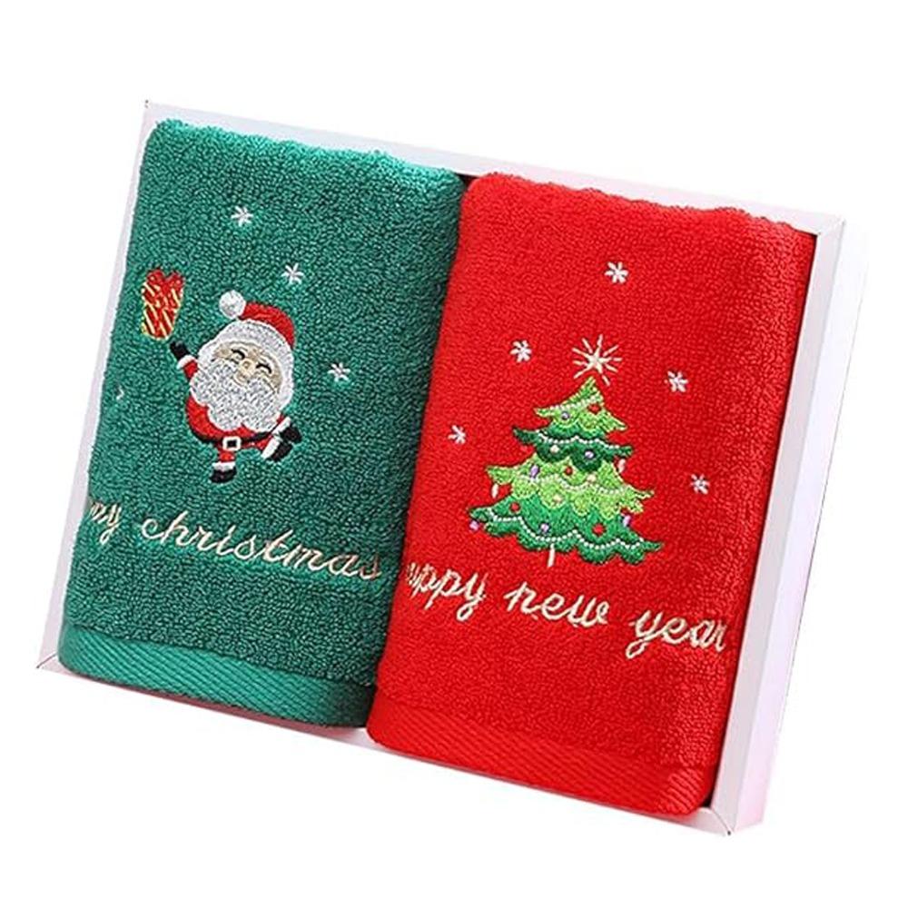 2Pcs Cotton Christmas Hand Towels 350 * 750mm Decorative Dish Towels Bath Towel Set Bathroom Use