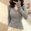 V-neck Long-sleeved Sweater for Women In Autumn and Winter Korean Style Slim Fit Inner Layered Sweater Top