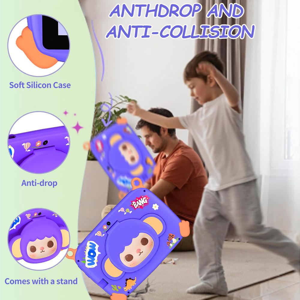 Kids 7 Inch Tablet with Cartoon Monkey Pattern 4GB RAM 64GB ROM Android 13 Google Certified Learning Education Games