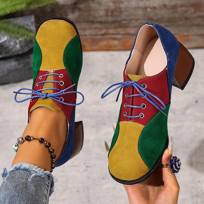 Multi-color Suede Block Heel Single Shoes Fall New Round Toe Strappy Non-slip Wear-resistant High Heels