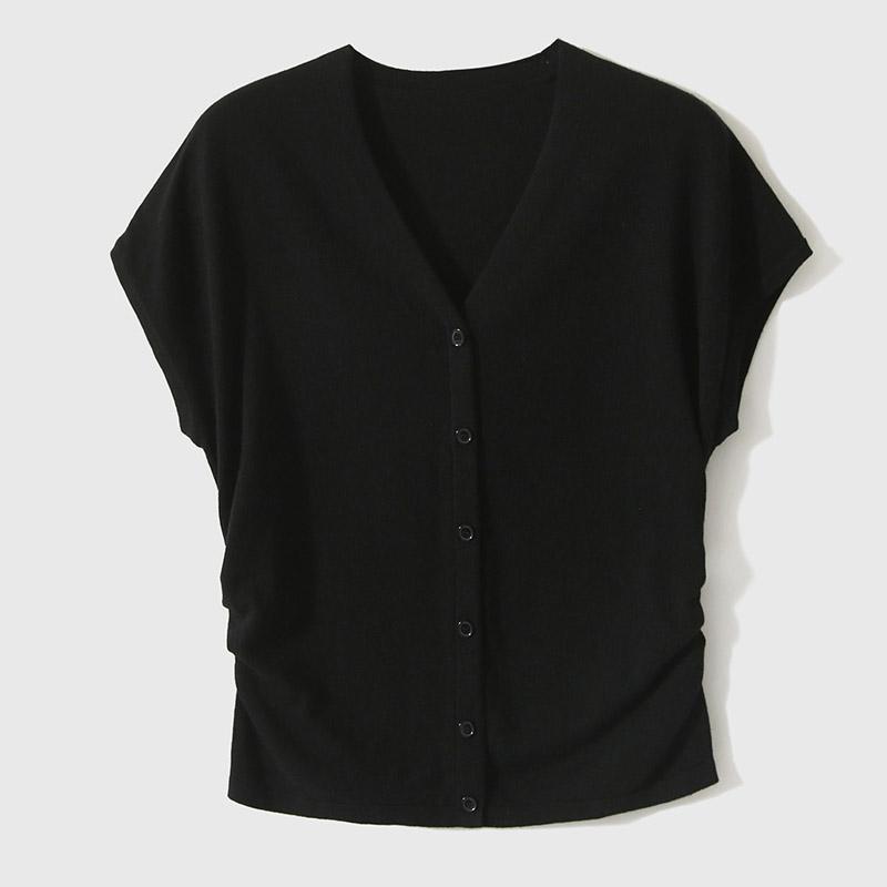 Women Sweaters Pullovers 2025 Summer Short Sleeve V-Neck Black White Knitted Sweater Women Tops Pullover JJ199