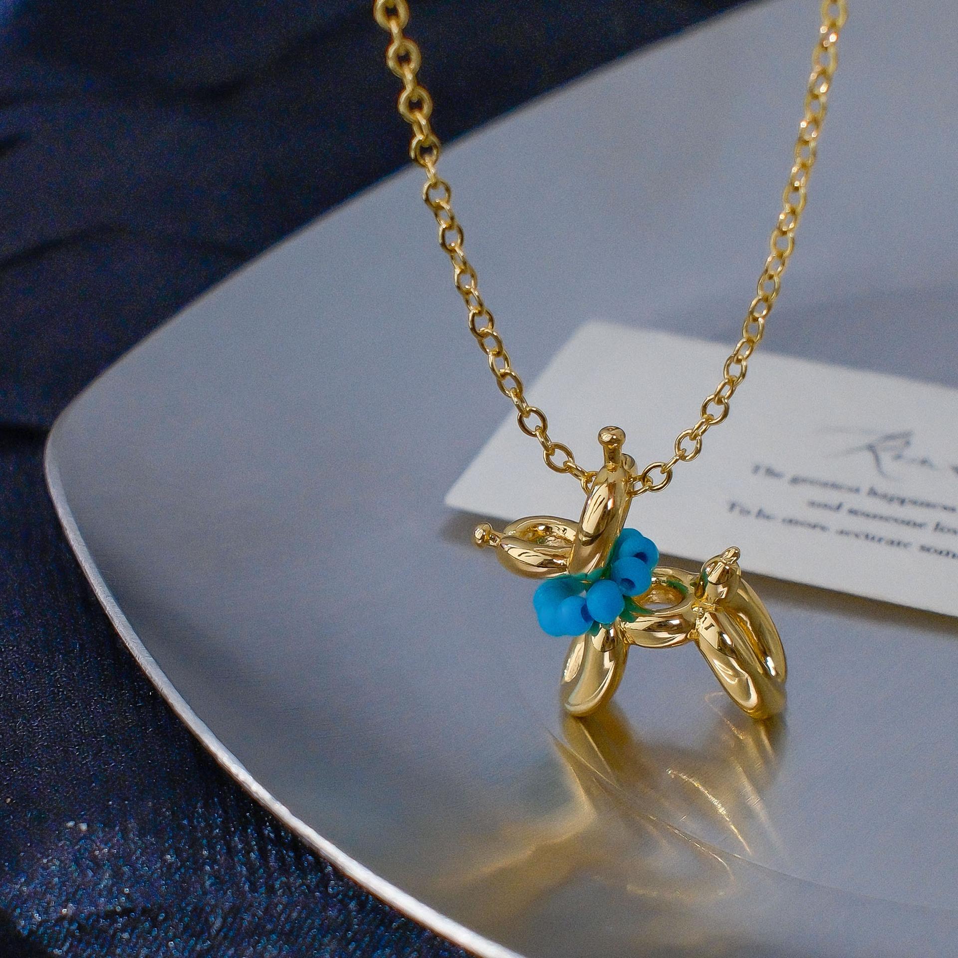 Personalized Balloon Puppy Turquoise Necklace Female Niche Light Luxury Animal Collarbone Chain Fengdai