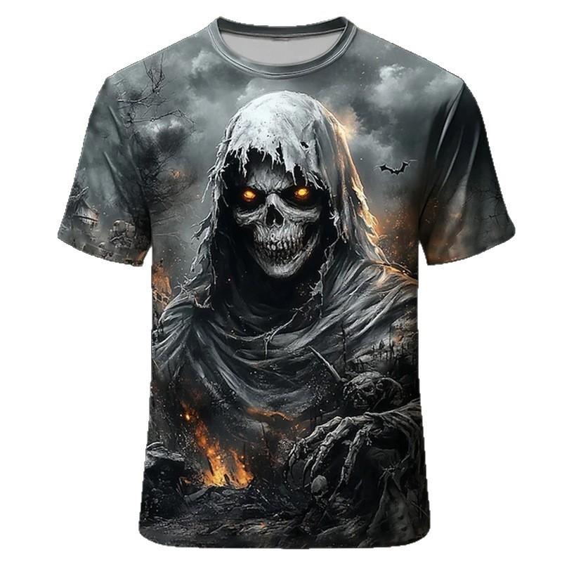 Mens Breathable Quick-Dry Short Sleeve T-Shirt With 3D Digital Print Loose Fit Cotton-Blend Sports