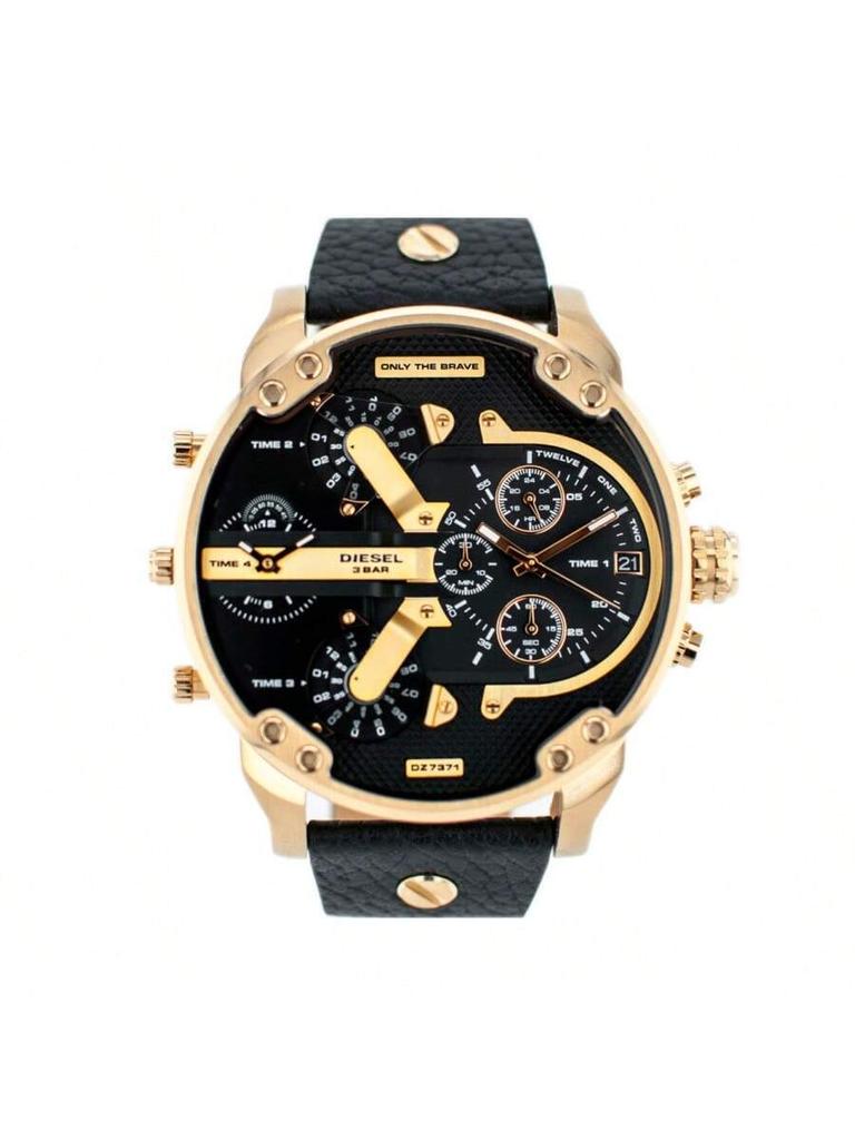 Diesel 57mm Übergroßer Chronograph mit 4 Zeitzonen für Herren – Statement Lederarmbanduhr Perfekt für Reisen, Ausgehen & Street Fashion – DZ7371