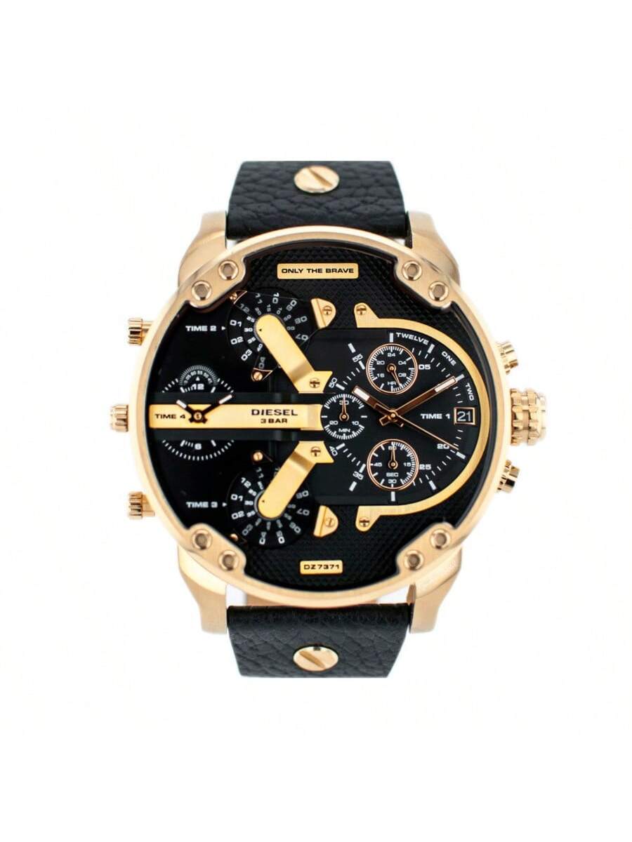 

Мужской дизельный 57-миллиметровый сверхбольшой хронограф с 4 часовыми поясами – Часы с эффектным кожаным ремешком, идеально подходящие для путешествий, вечерних выходов и уличной моды – DZ7371 чёрный