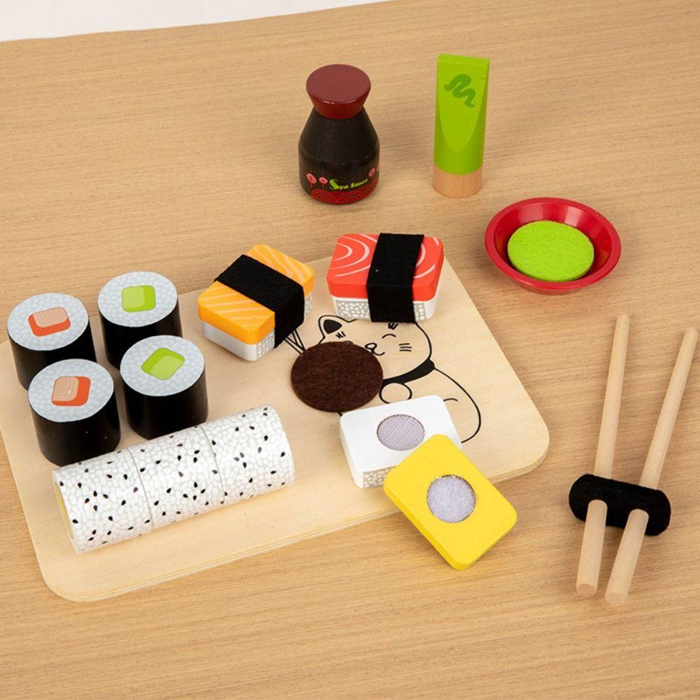 Smooth Kid Pretend Play Sushi Toys Funny Wooden Food Set Creative Pretend Play Food Set  Exercise