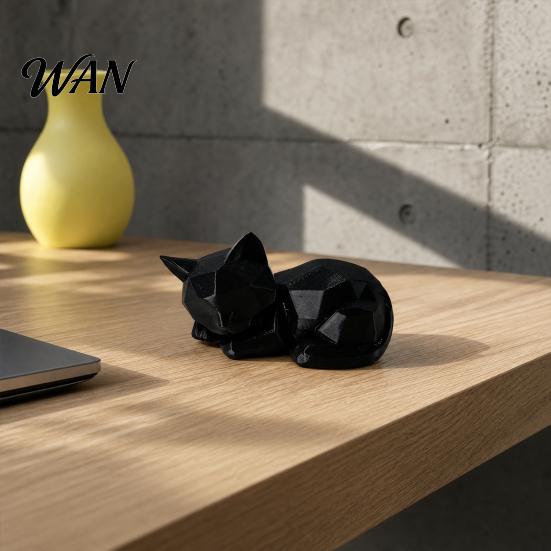 Minimalist Cat Sculpture 3D Printed Sleeping Figurines, Geometric Statue, Cute Low Poly Statue Art Crafts Decoration for Home Office Desktop