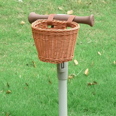 Retro Woven Front Bicycle Basket for Children's Bikes and Scooters