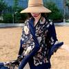 New Red Flower Silk Scarf Ethnic Style Cotton and Linen Scarf Multi-functional Travel Sunscreen Shawl Women's Headscarf