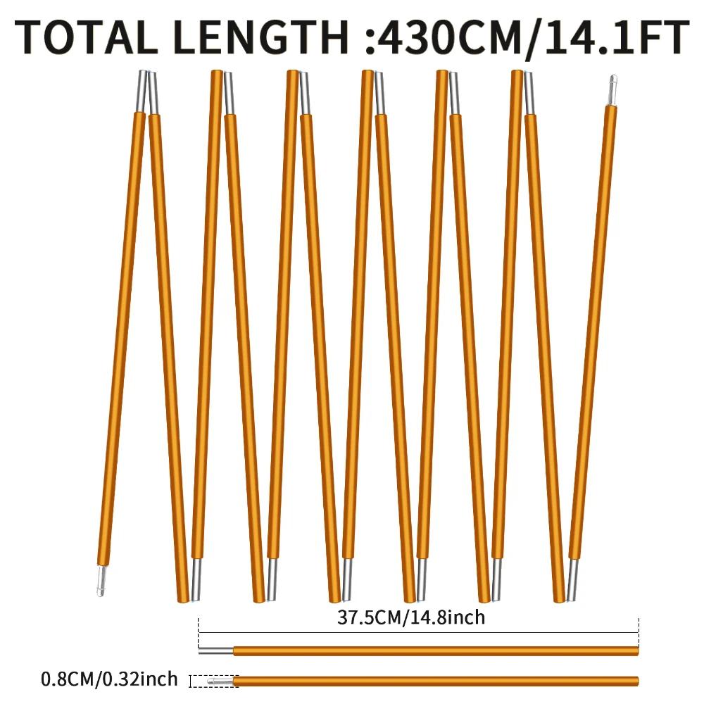 Aluminum Alloy Tent Poles 360CM/430CM Camping Tent Rods 11/13Section Camping Essential Accessories