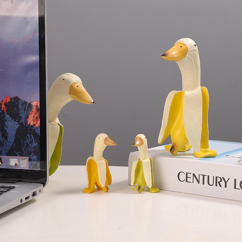 Bananen-Ente, kreative Gartendekoration, Skulpturen, Hof, Vintage-Gartendekoration, Kunst, skurrile geschälte Bananen-Ente, Heimstatuen, Kunsthandwerk
