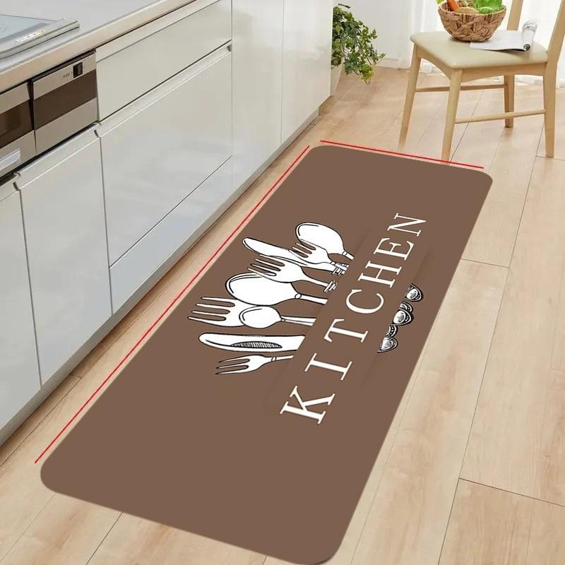 

Modern Kitchen Mat Black Gray KITCHEN Letter Cutlery Print NonSlip Floor Mat for Kitchen Hallway Home Decor Easy Clean 40X60CM