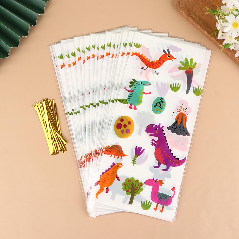 25Pcs Cute Dinosaur Plastic OPP Gift Bags Dino Roar Candy Cookies Packaging Bag Kids Jungle Animal Birthday Party Decor