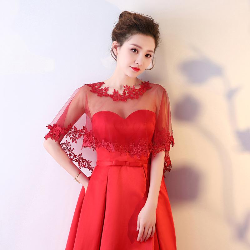 Casual O-Neck Lace Short Sleeve Bridal Wedding Elegant Women Cape Summer Black Applique Tulle Evening Prom Cape Cosplay Shawl
