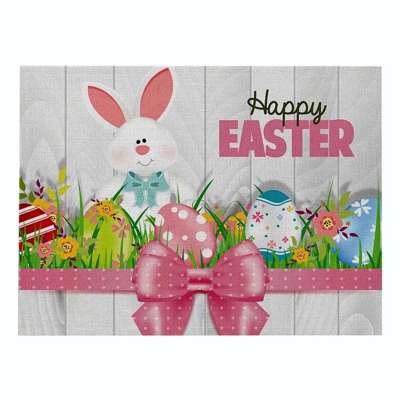 Easter meal mat, cartoon rabbit kitchen insulation coaster, heat-resistant cotton and linen Western style mat home decor